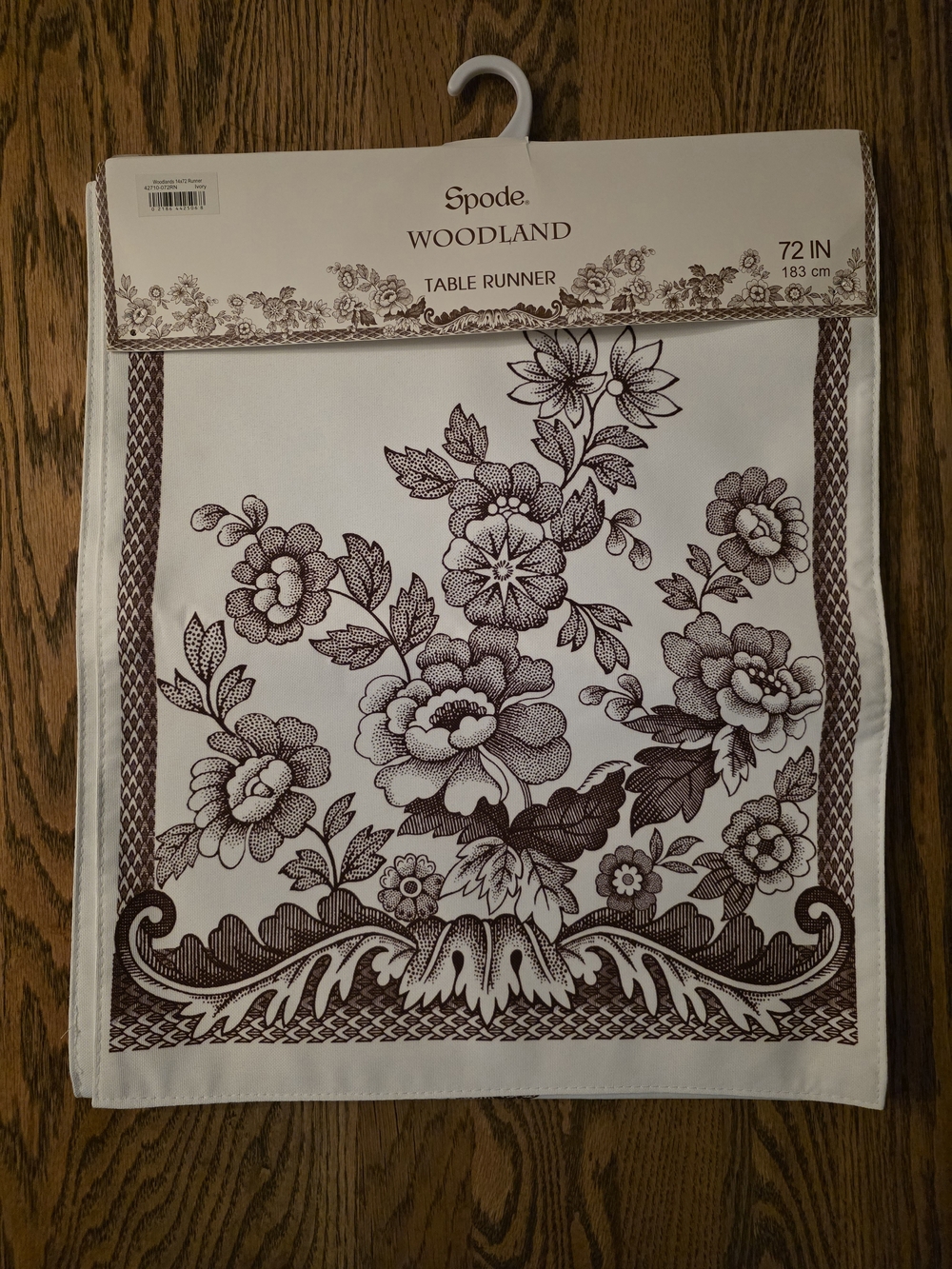 Spode Woodland Floral Table Runner 72 Inches - Brown on Cream/White
